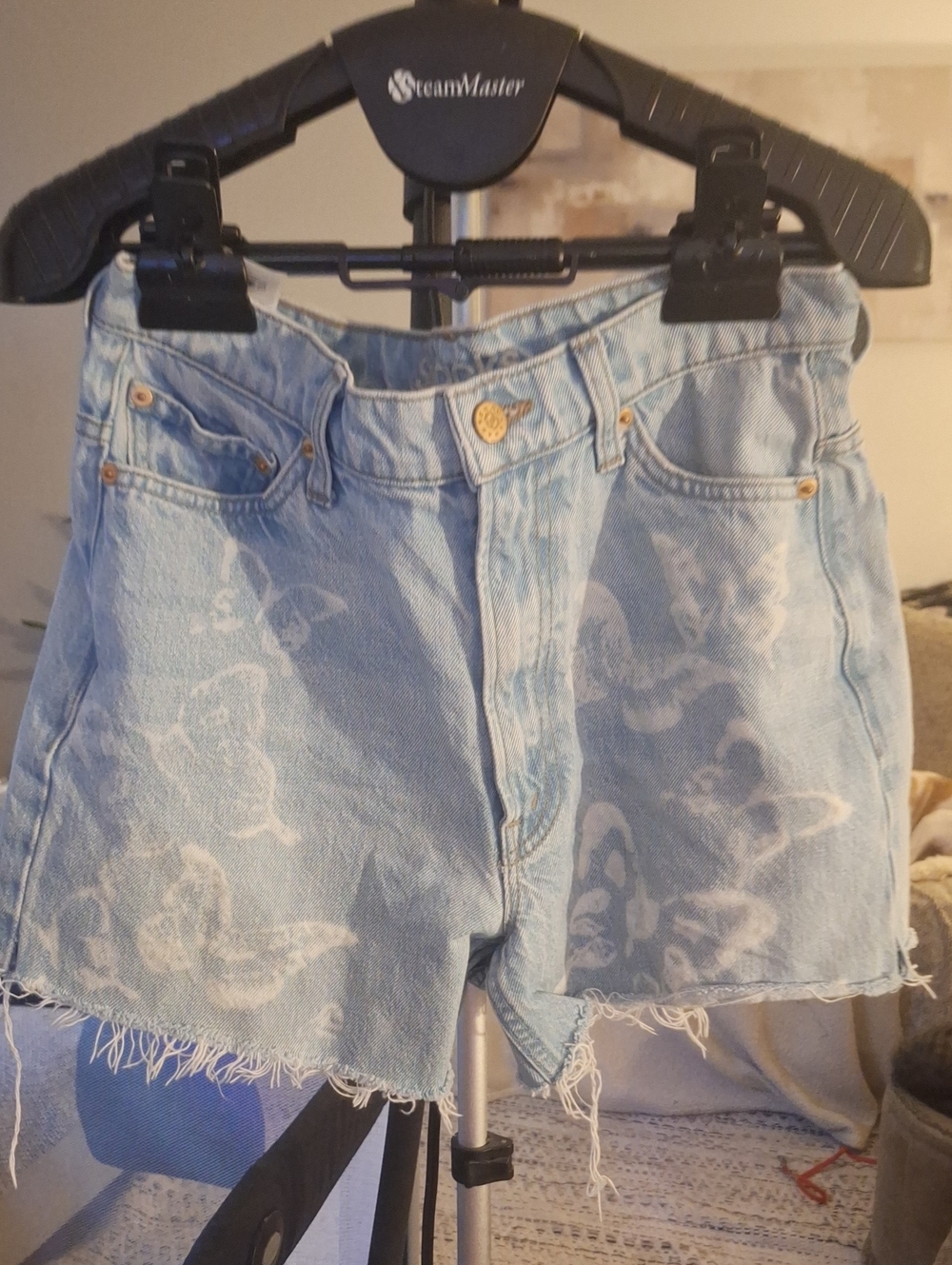 MOTHER Light Blue Butterfly-Appliqué Denim Shorts